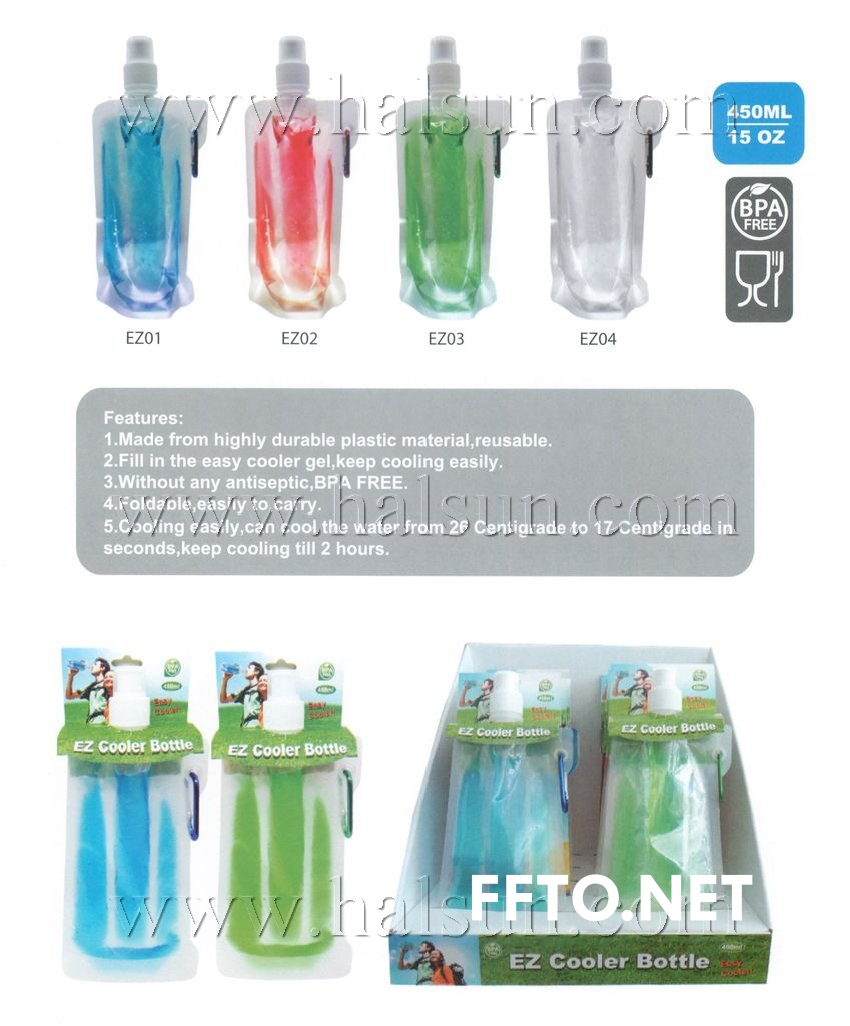 450ML Foldable Water Drink Bottle Reusable with Carabiner Clip Hook Sports Lunch