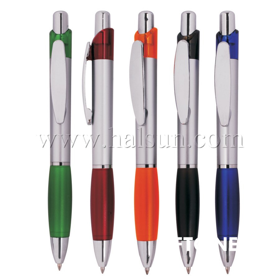 Metal Clip Plastic Barrel Ball Pens, HSCJ1033-1B