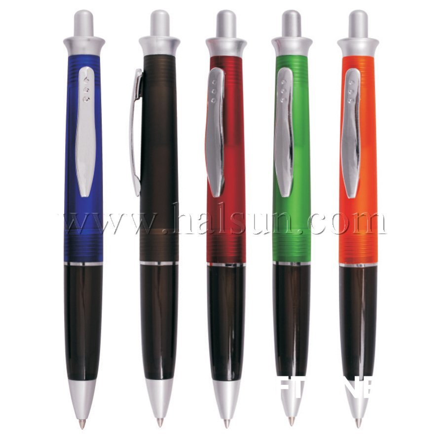 Metal Clip Plastic Barrel Ball Pens, HSCJ1036